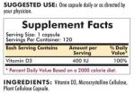 Vitamin D-3 400 IU - Hypoallergenic 120 ct 